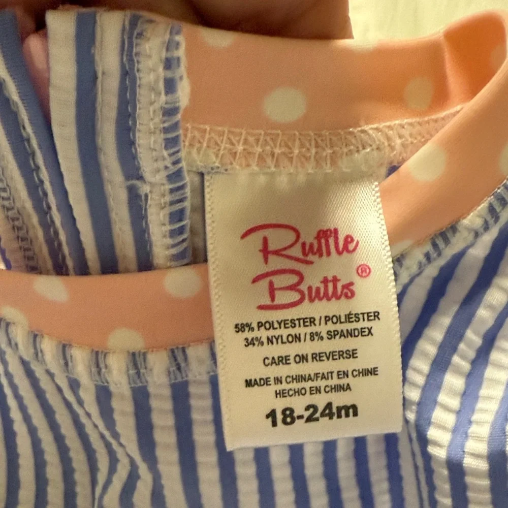 Ruffle Butts Blue and White Striped One Piece